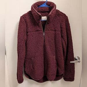 A&F Cranberry Sherpa Quarterzip